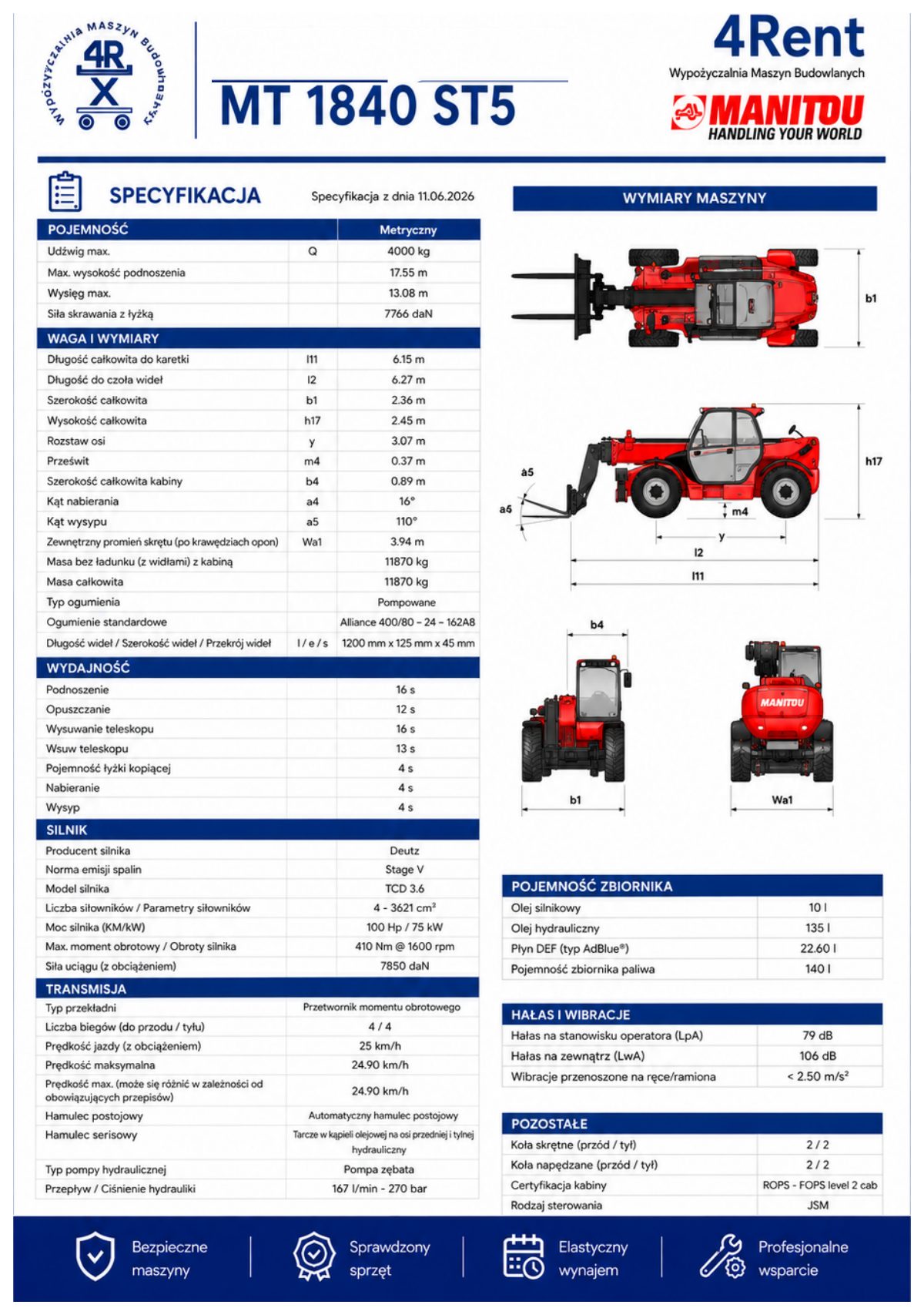 Manitou MT 1840 ST5, specyfikacja, strona 1